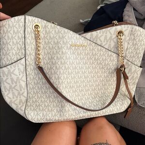 Michael Kors White and Brown Shoulder Bag